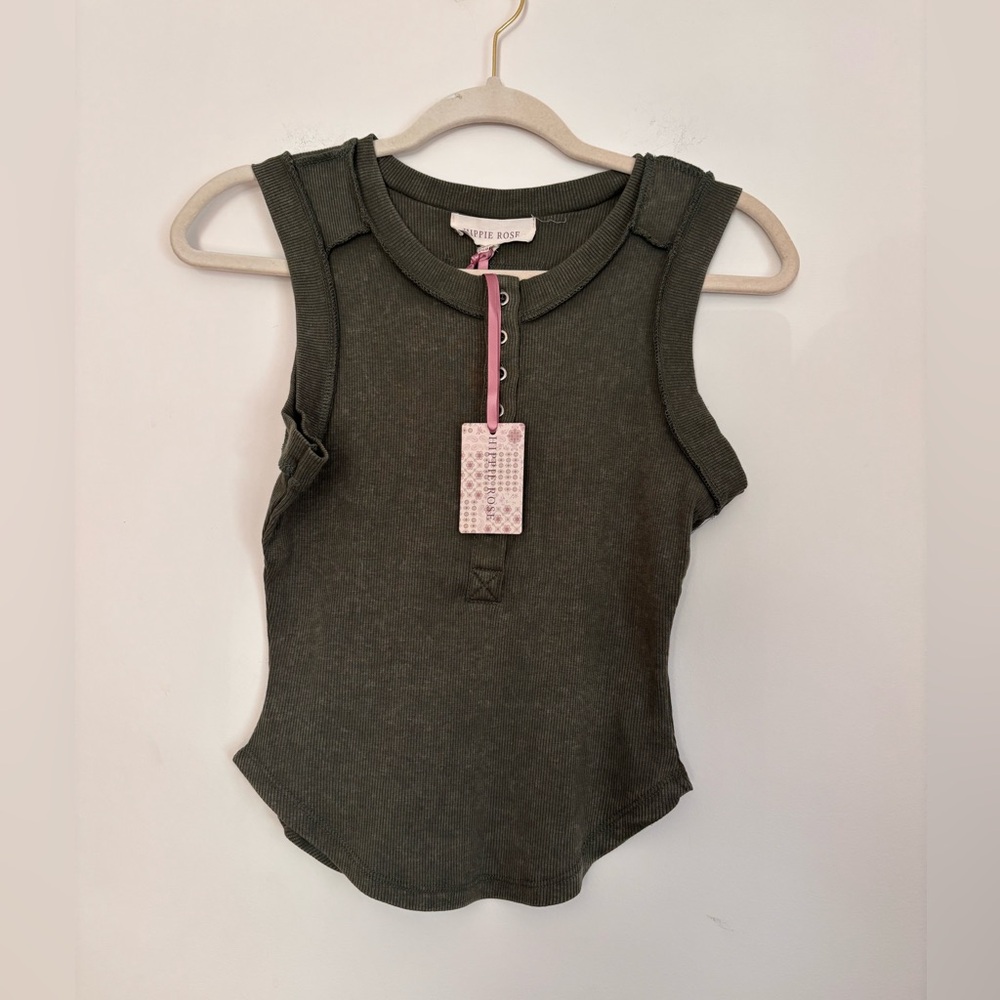 Hippie Rose Olive Green Kids Tank Top